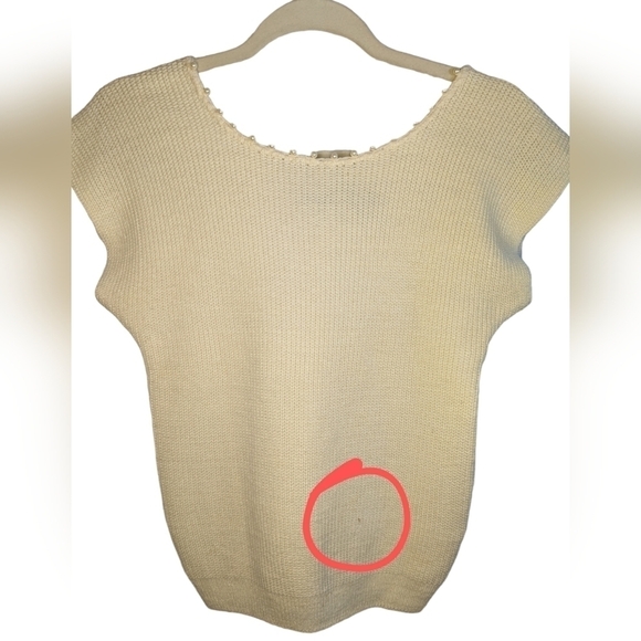 Vintage OHI Cottagecore Cap Sleeve Cream Ramie Rayon Sweater Pearl Beading Top S - Picture 6 of 7